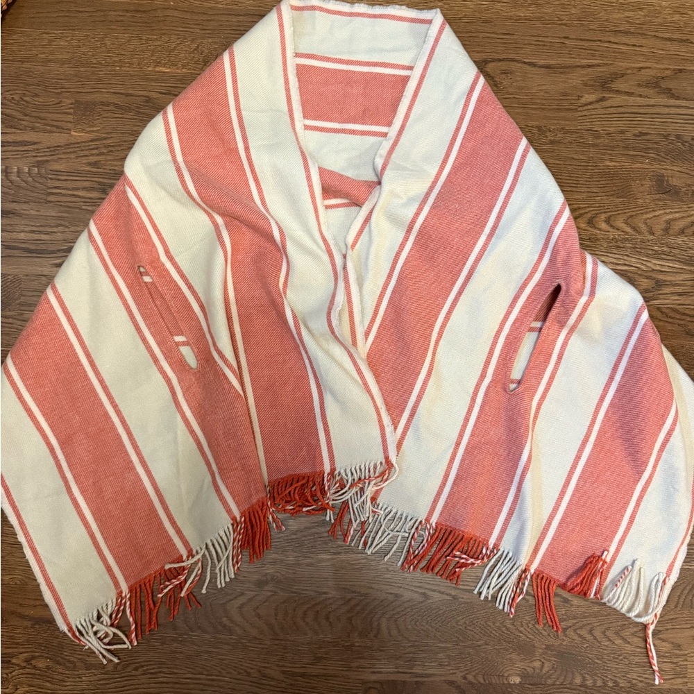 Madewell Orange and Tan Poncho